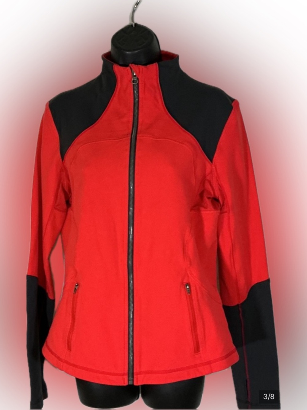 Lululemon Red Black Full Zip Jacket Size 12 Athletic Zip Up